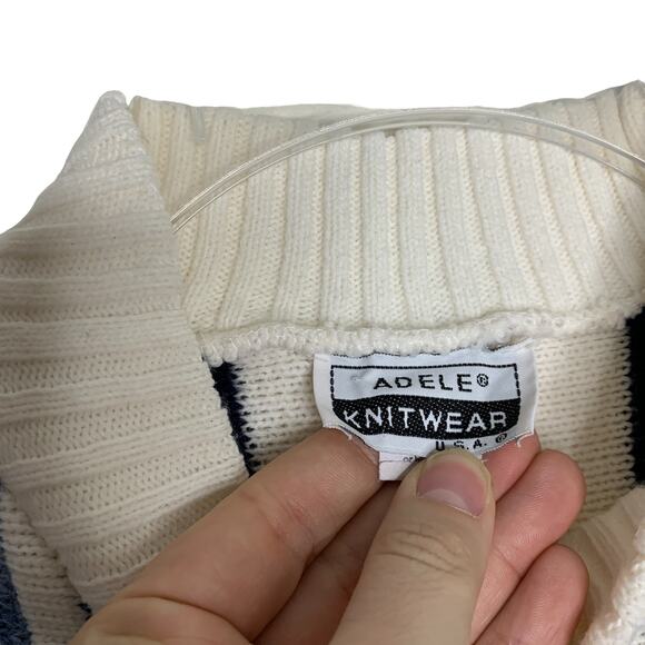 Vintage Heart Knit Striped Mock Neck Sweater Large - Picture 5 of 9